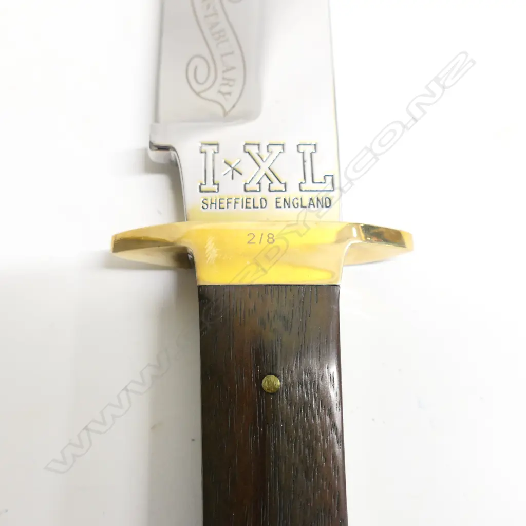 Two substantial 'G. Wostenholm, Washington Works' clip blade 10" Bowie knives by I*XL Sheffield, England, with rosewood coffin handles and brass cross guards, Image 1++