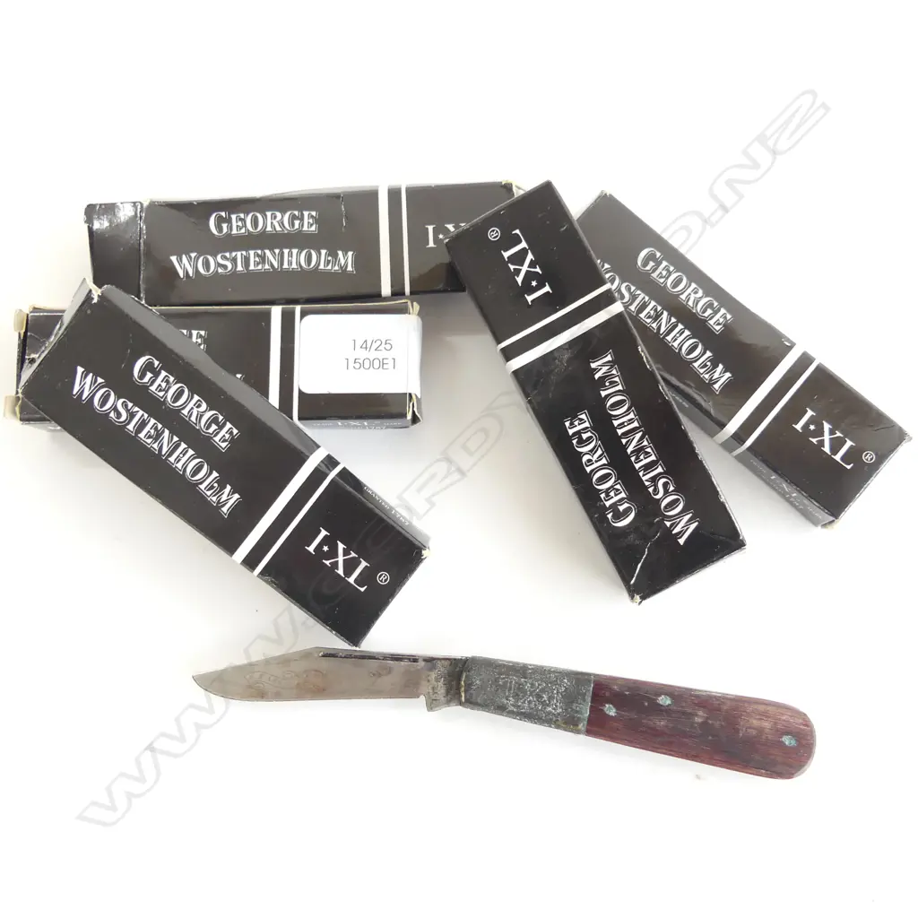Six  George Wostenholm clip blade folding clasp knives by I*XL Sheffield England with wooden handles Image 1++