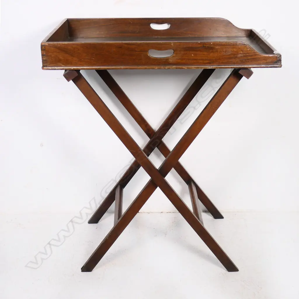 A late Victorian period mahogany butlers tray table on traditional folding X-shaped base.  760 x 530mm Image 1++