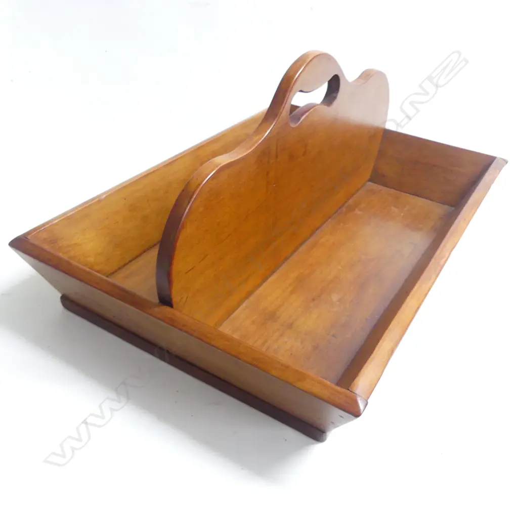 A large old New Zealand kauri cutlery tray with two divisions and central boarded handle. 520 x 375mm. Image 1++