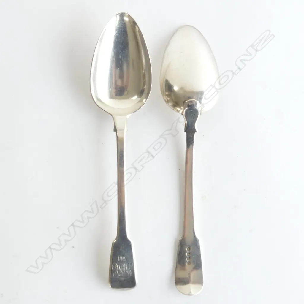 A pair of George III silver tablespoons. Fiddle pattern. London 1809 by  Stephen Adams. 175gm. Image 1++