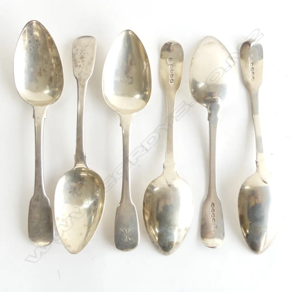 A set of six George III period fiddle pattern dessert spoons London 1817. 279gm Image 1++