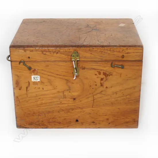 A small Victorian mahogany box with hinged lid and brass carry handles. 430 x 320 x 310mm