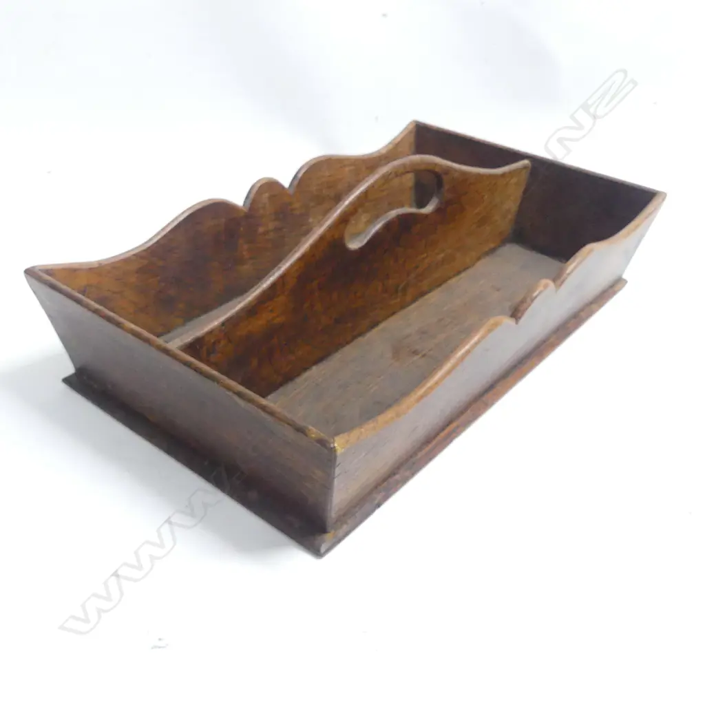 An old oak cutlery tray with two divisions.  365 x 220mm. Image 1++