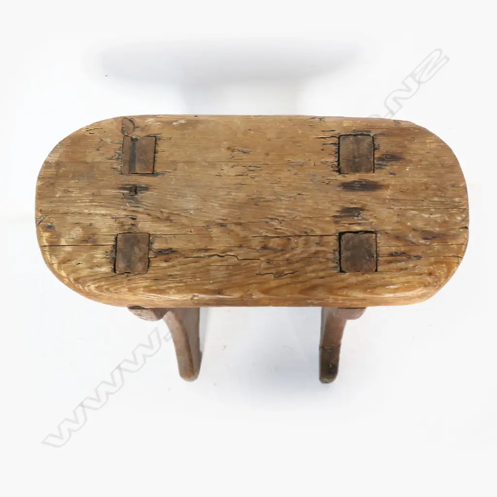 A Rustic Pine Milking Stool, with jointed seat. 360 x 165 x 510mm Image 1++