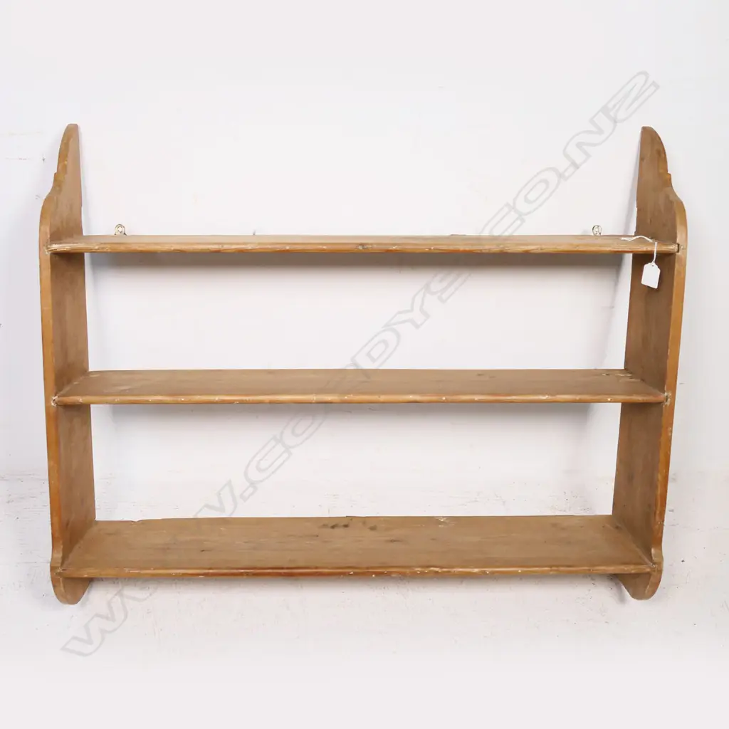 Small Victorian  pine three stage wall hung bookshelf. W.900mm. Image 1++
