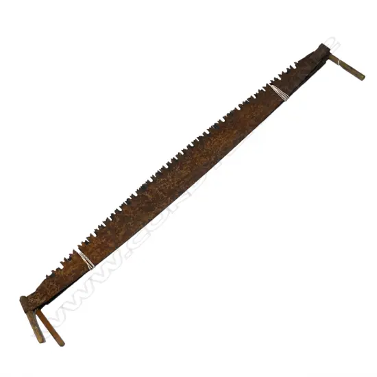 Two double handled tree felling saws, rusted. L.1800mm approx.