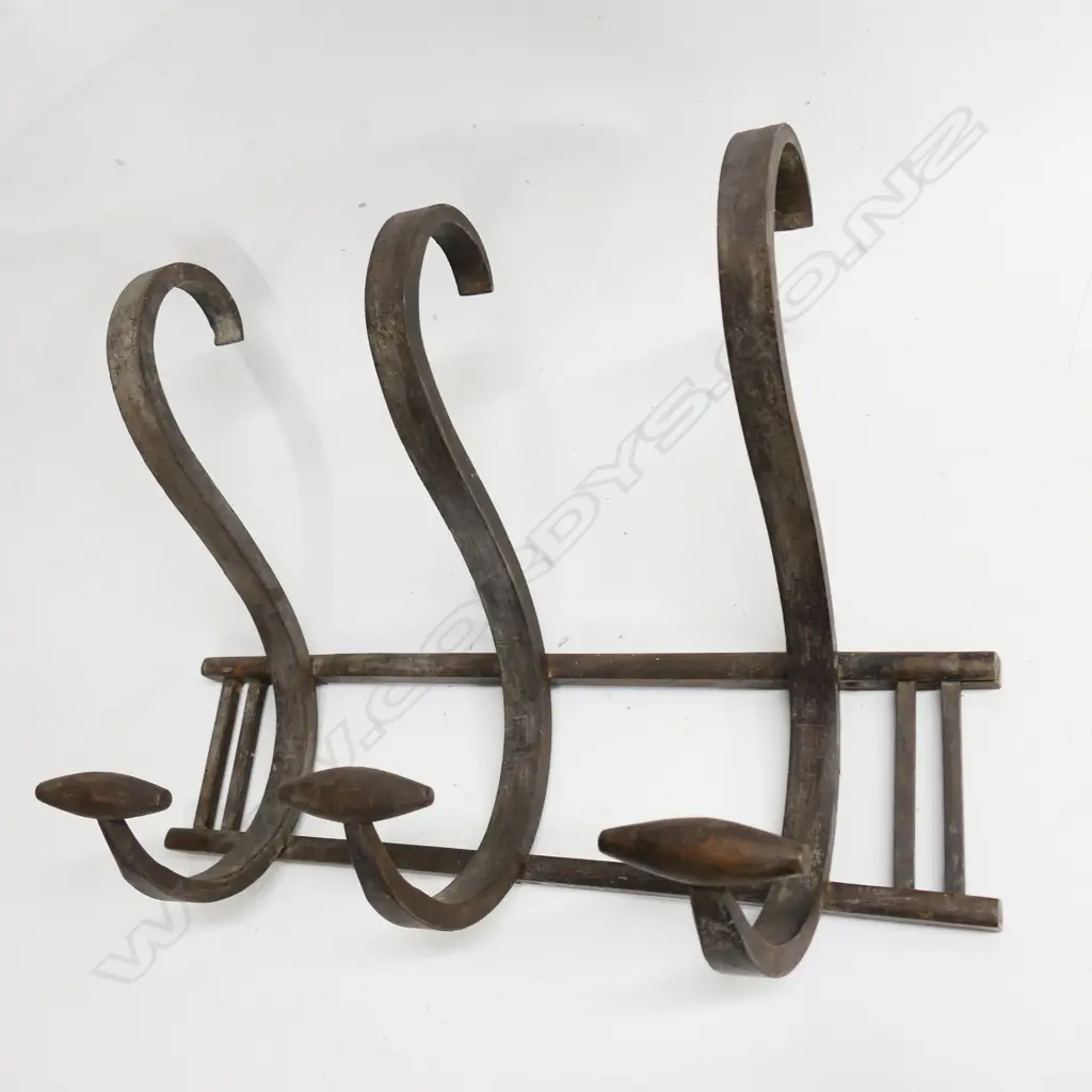 Coat rack wooden wall mounted, with three large wooden S-shaped hooks Image 1++