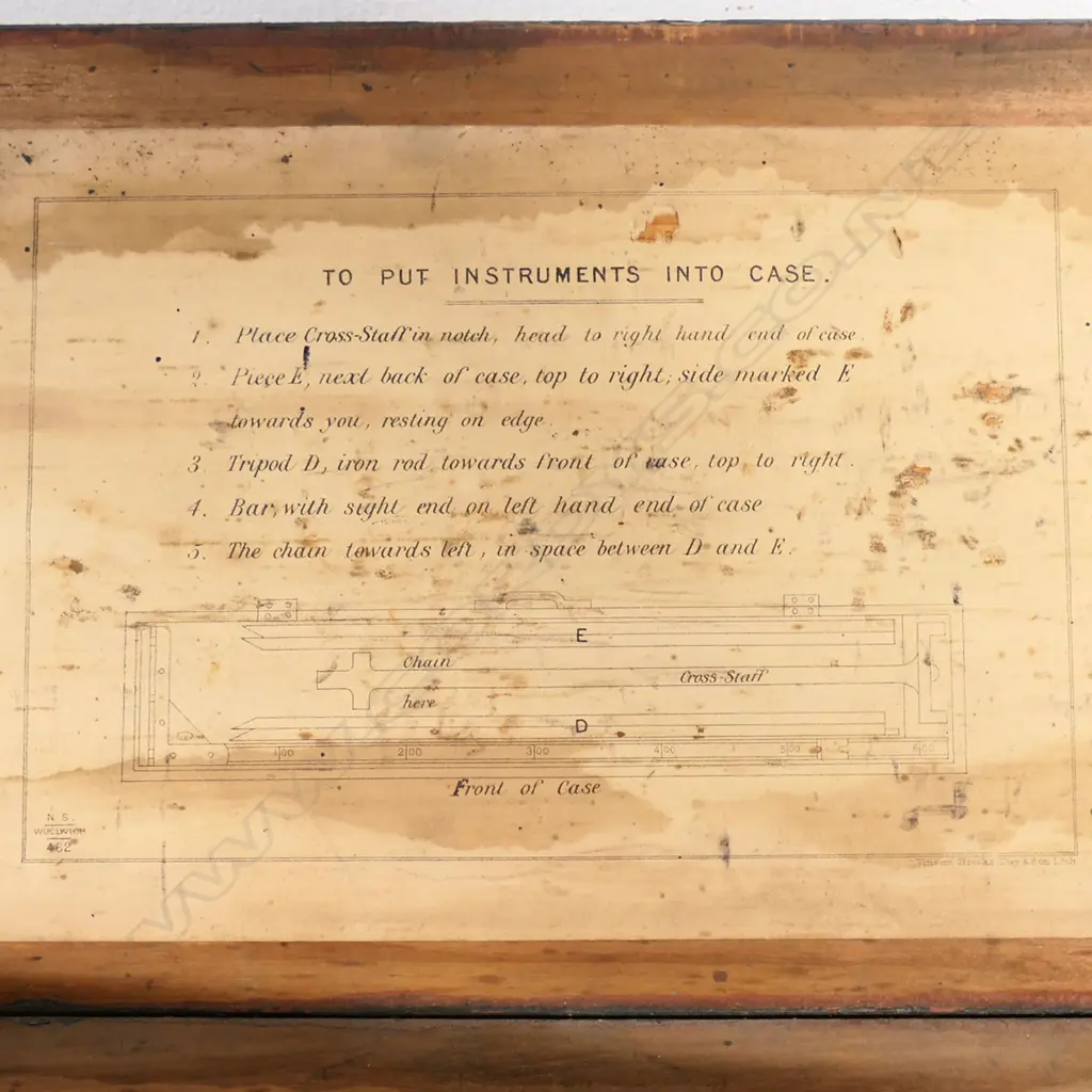 A cased Stadium' an instrument for the rapid measuring of distance of an observed point, (used by the army for musket-rifle practice). In original case with label of maker's: Elliot Brothers. Image 1++