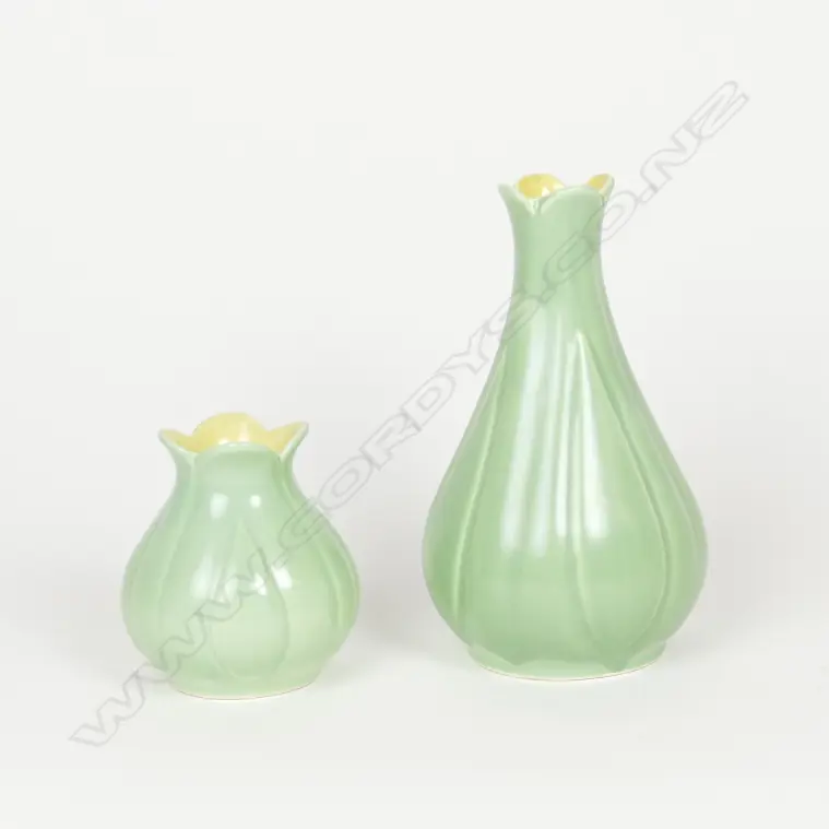 2 GREEN GLAZED C.L. INCISED VASES (AF)  Image 1++