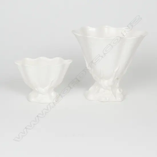2 CREAM CROWN LYNN VASES, 676 & 643