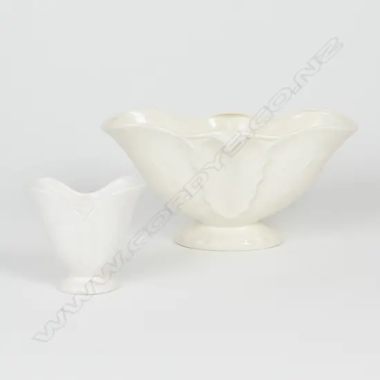2 CREAM CROWN LYNN VASES; 1 SM & 1 LG