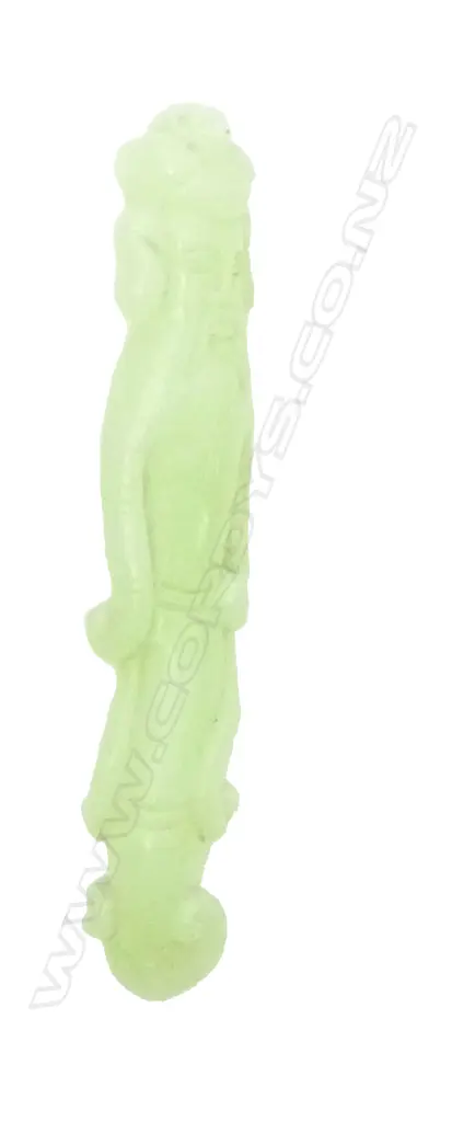 An old Chinese Hotan pale green jade handling piece Image 1++