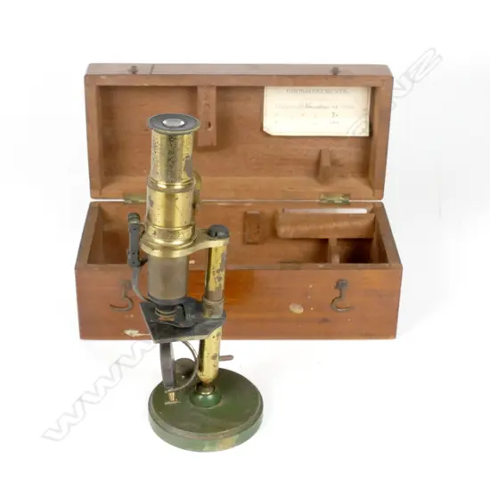 A late 19thC small brass monocular microscope