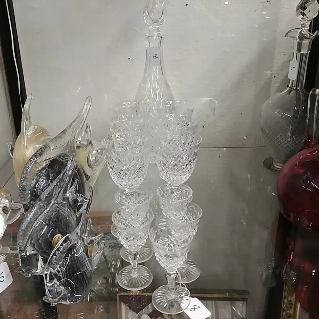 STUART CRYSTAL DECANTER & 11 STUART GLASSES Image 1++