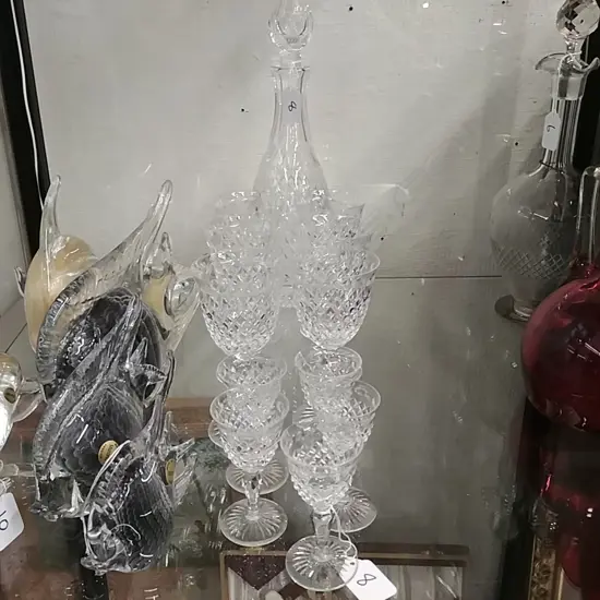 STUART CRYSTAL DECANTER & 11 STUART GLASSES