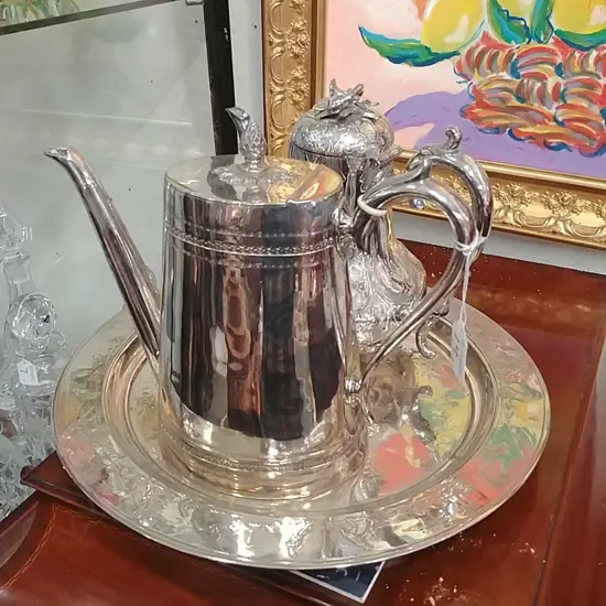 EP TRAY AND 2 COFFEE POTS
