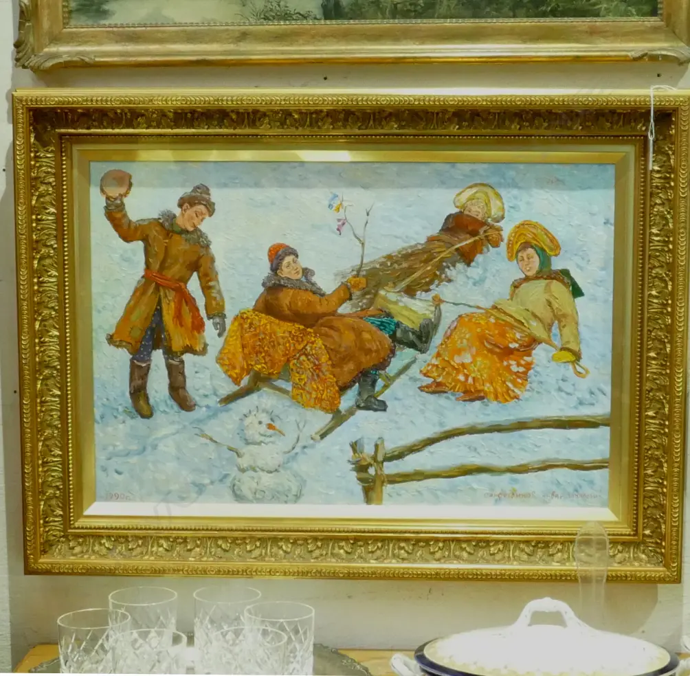 SIGNED OIL 'CHILDREN PLAYING IN SNOW' Image 1++