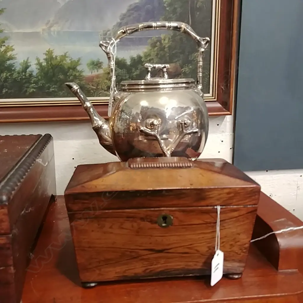 ANTIQUE TEA CADDY AF & EP SPIRIT KETTLE Image 1++