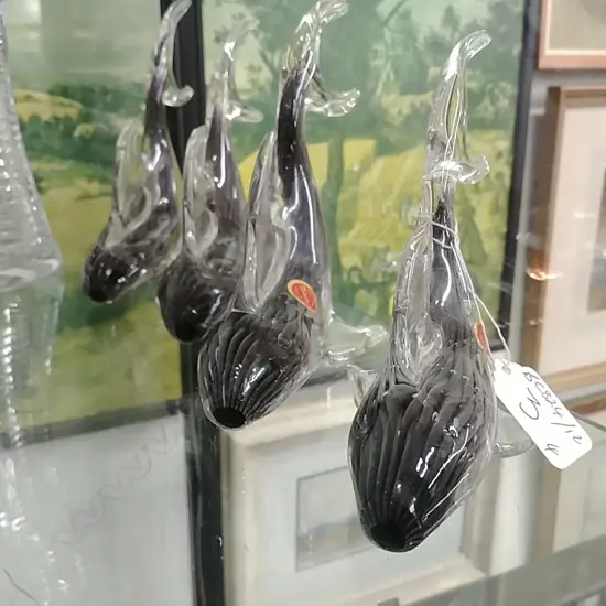 4 MURANO GLASS FISHES-GREY