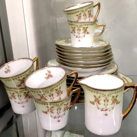 GERMAN GILT 6 PC TEASET + JUG & PLATE