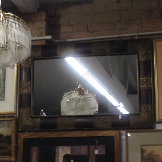 DECORATIVE BRASS AND WOOD FRAMED MIRROR