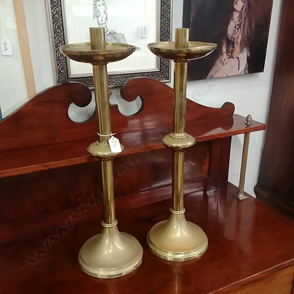 PR OF LARGE BRASS CANDLE STICKS Image 1++