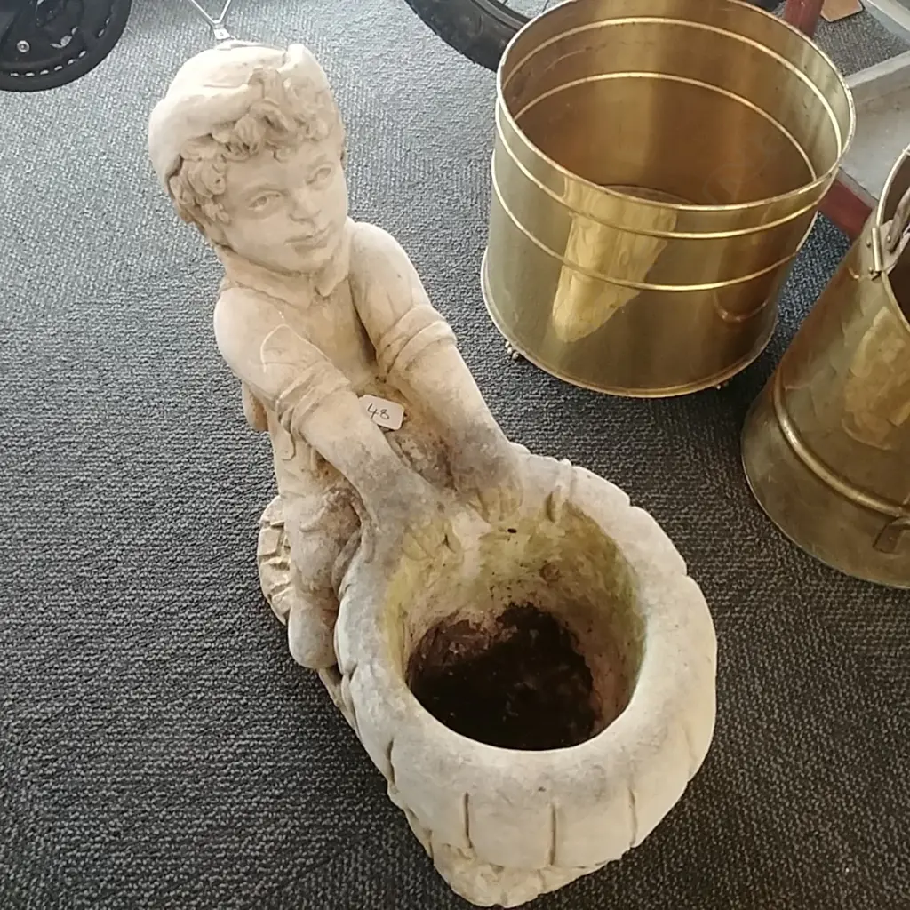 STONE GARDEN SCULPTURE-BOY W POT Image 1++