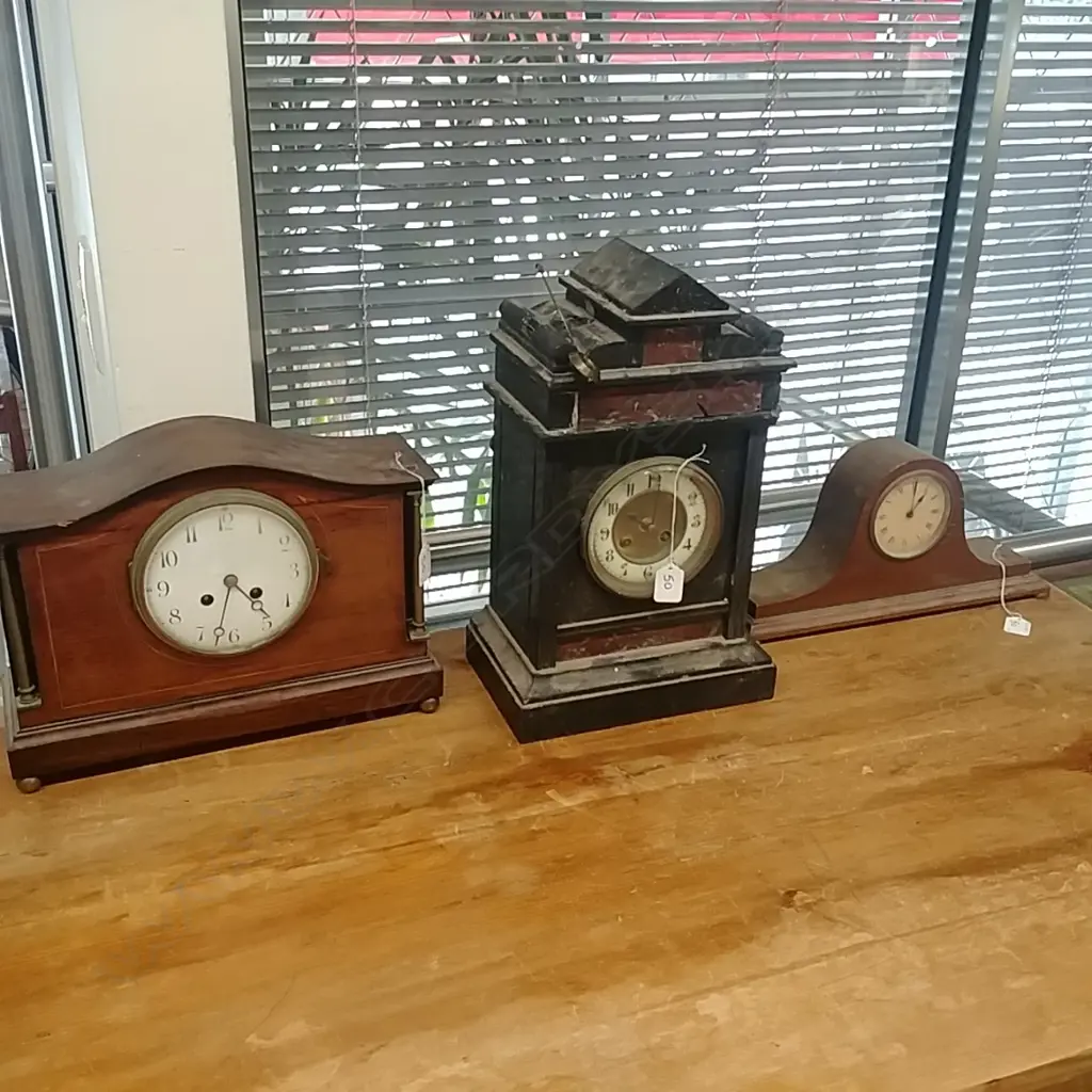 3 MANTEL CLOCKS, 2 NAPOL. & 1 BLACK MARBLE, A.F. Image 1++