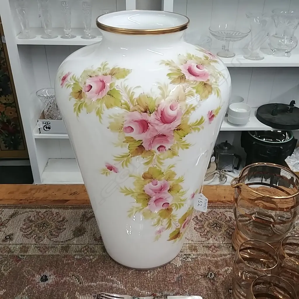 LARGE SIGNED MILK GLASS VASE Image 1++