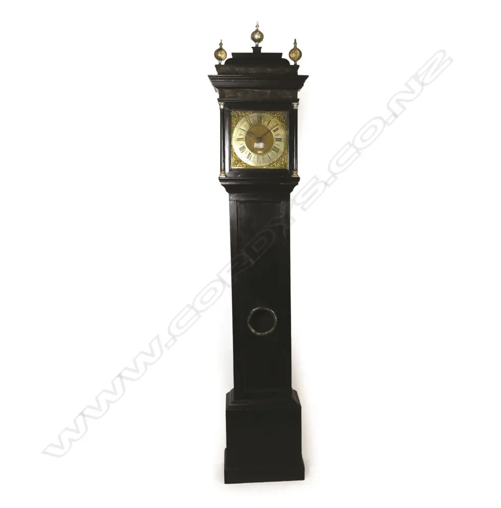 A rare Queen Anne ebonised thirty-hour longcase clock. Robert Rouch Image 1++