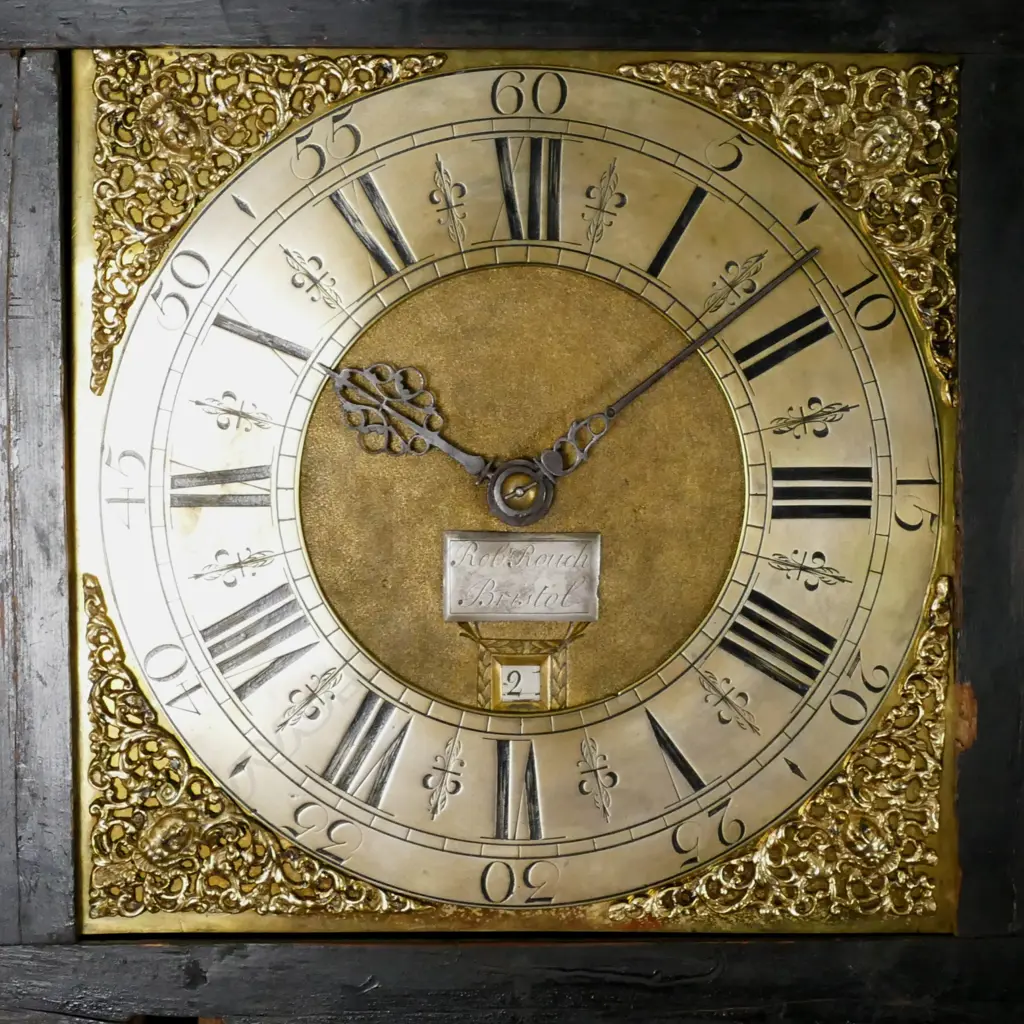 A rare Queen Anne ebonised thirty-hour longcase clock. Robert Rouch Image 1++