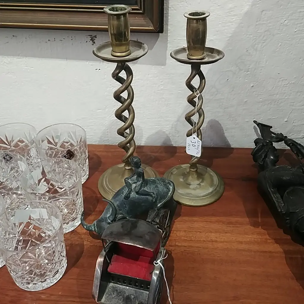 PR BRASS CANDLESTICKS-TUK TUK-BOY ON BUFFALO Image 1++