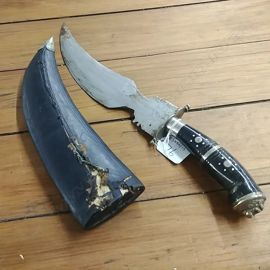 OLD INDIAN KUKRI LEATHER SHEATH OVER WOOD Image 1++