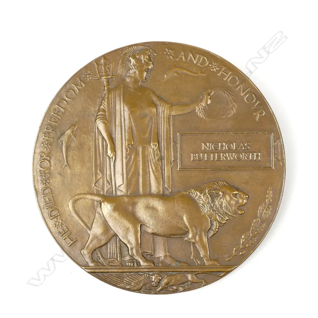 A WWI memorial bronze large circular plaque to Nicholas Butterworth Image 1++