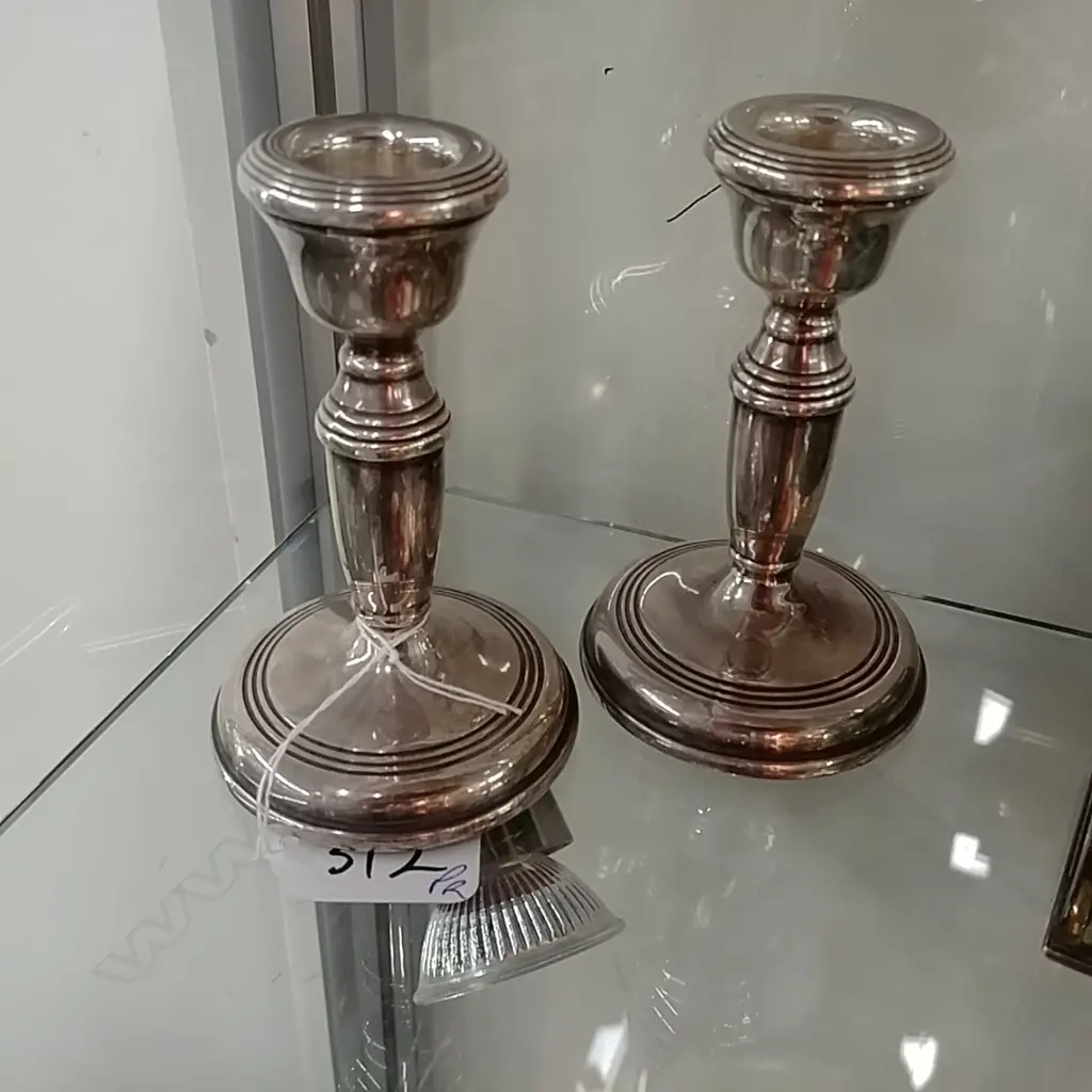 (13114) PR SILVER SHORT COLUMN CANDLESTICKS B.1969 Image 1++
