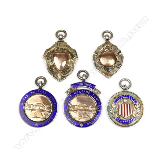 Six silver gold and enamel English football medals