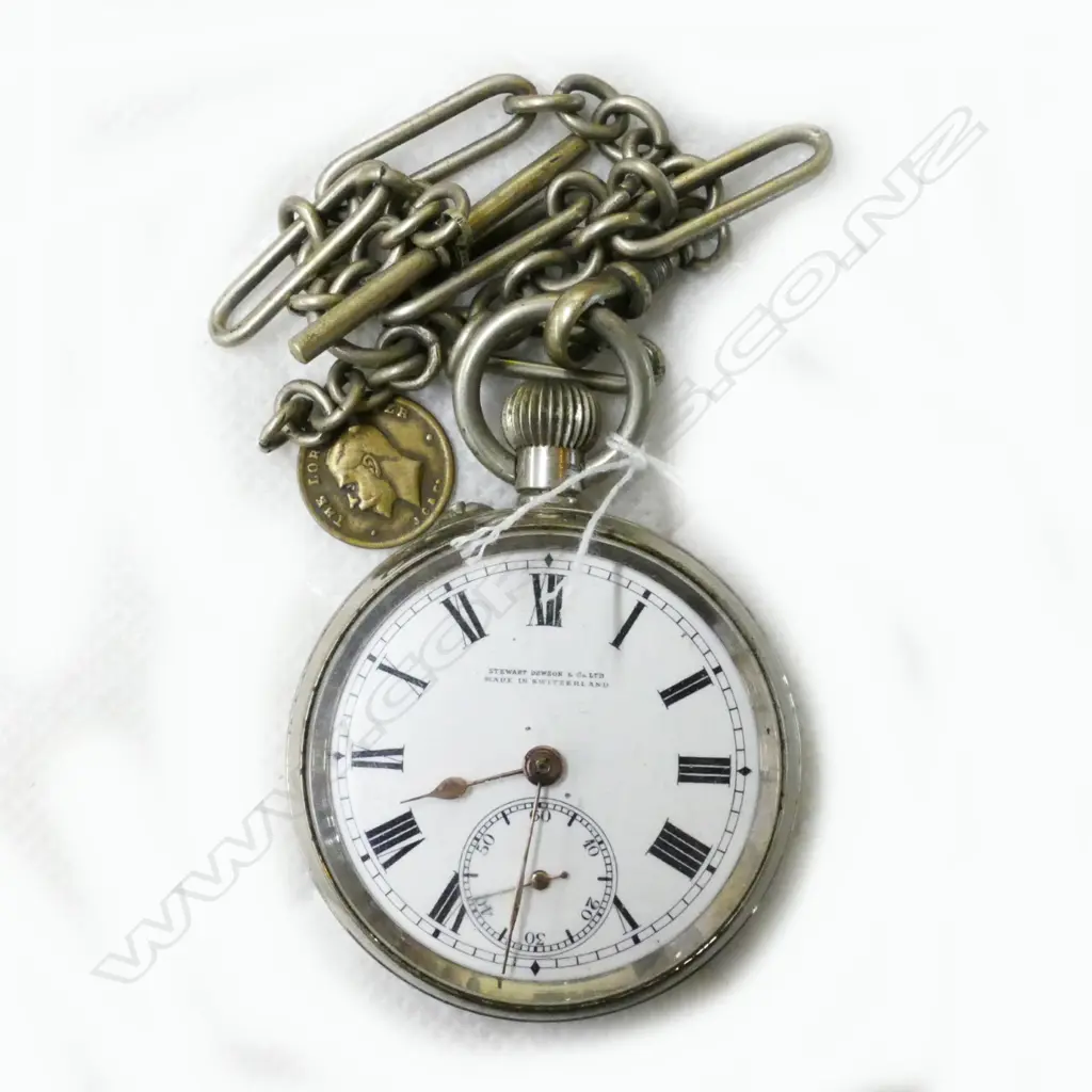 S.P. POCKET WATCH W S.P. FOB CHAIN & PENDANT Image 1++