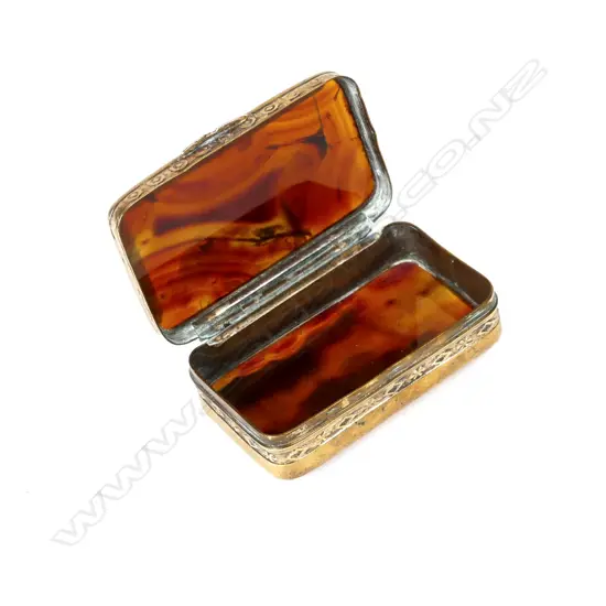 A Victorian gold plated and agate snuff box