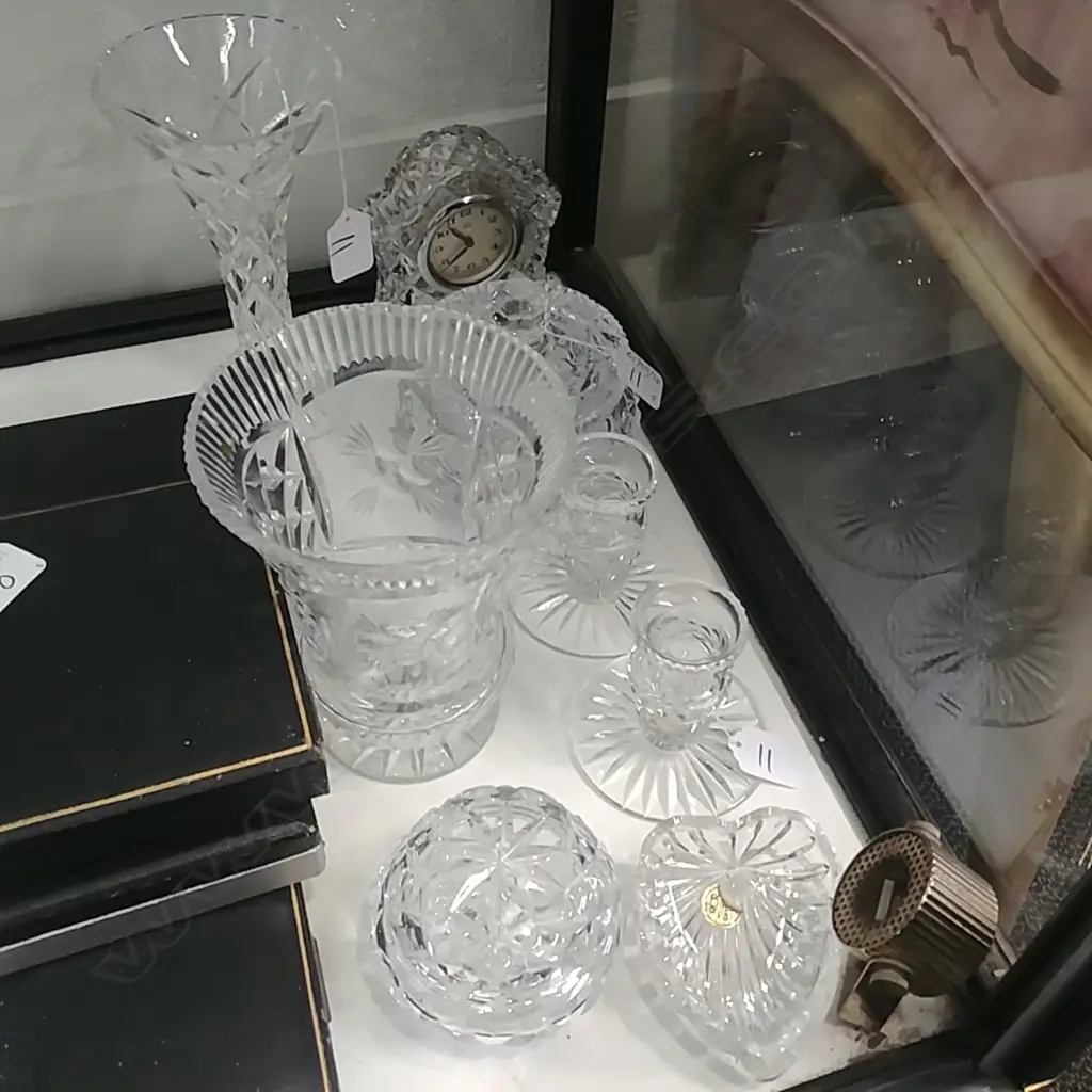 9PCS CRYSTAL-(VASES-CLOCK-CANDLESTICKS-ETC) Image 1++