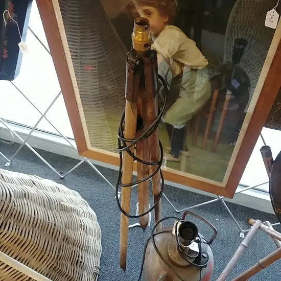 VINTAGE WOODEN TRIPOD LAMP BASE
