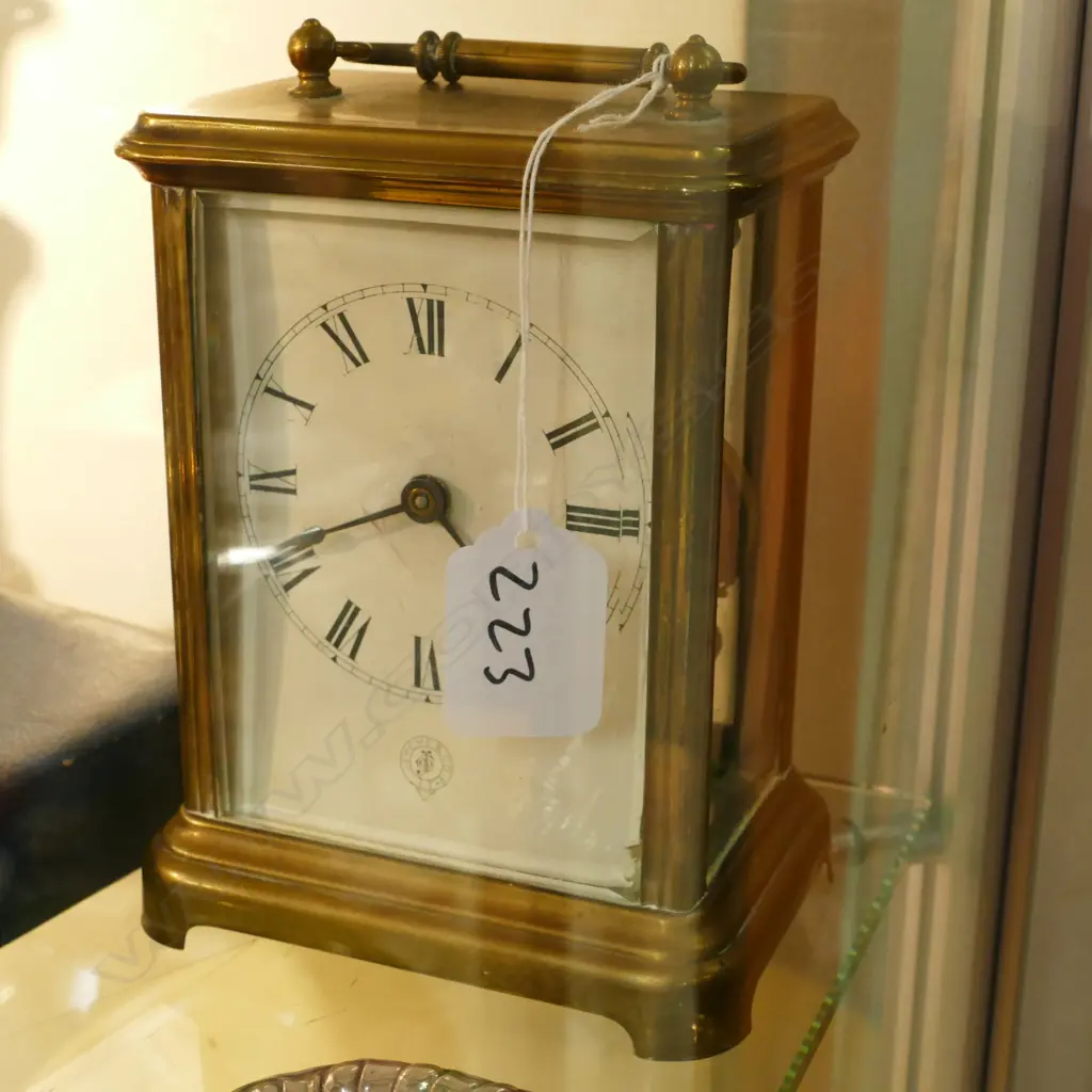 LARGE BRASS CARRIAGE CLOCK W KEY Image 1++