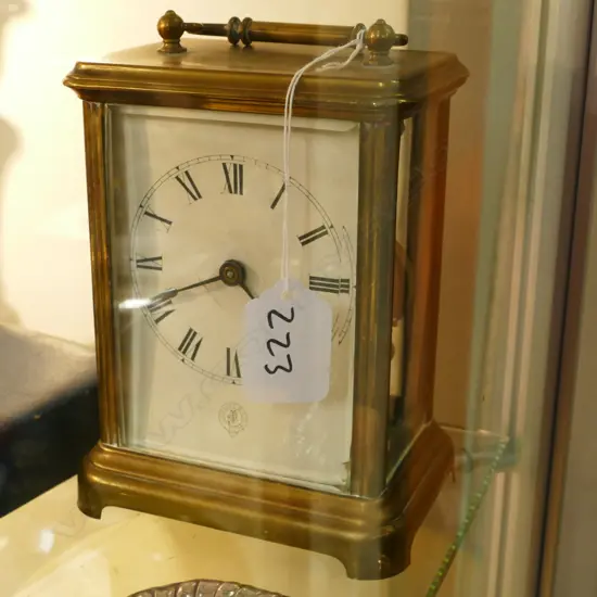 LARGE BRASS CARRIAGE CLOCK W KEY