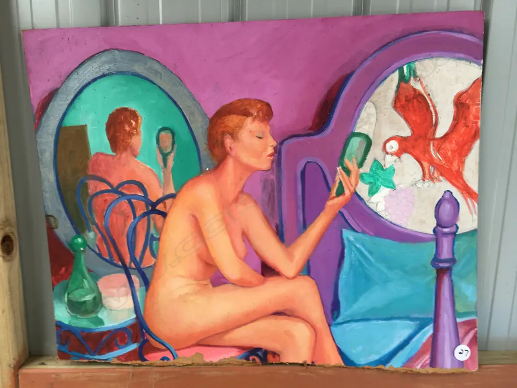 Foster Clark Girl in Red Top & Nude with Parrot Image 1++