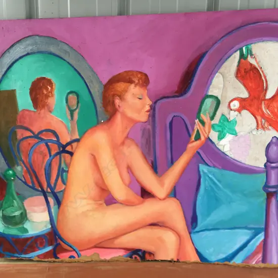 Foster Clark Girl in Red Top & Nude with Parrot