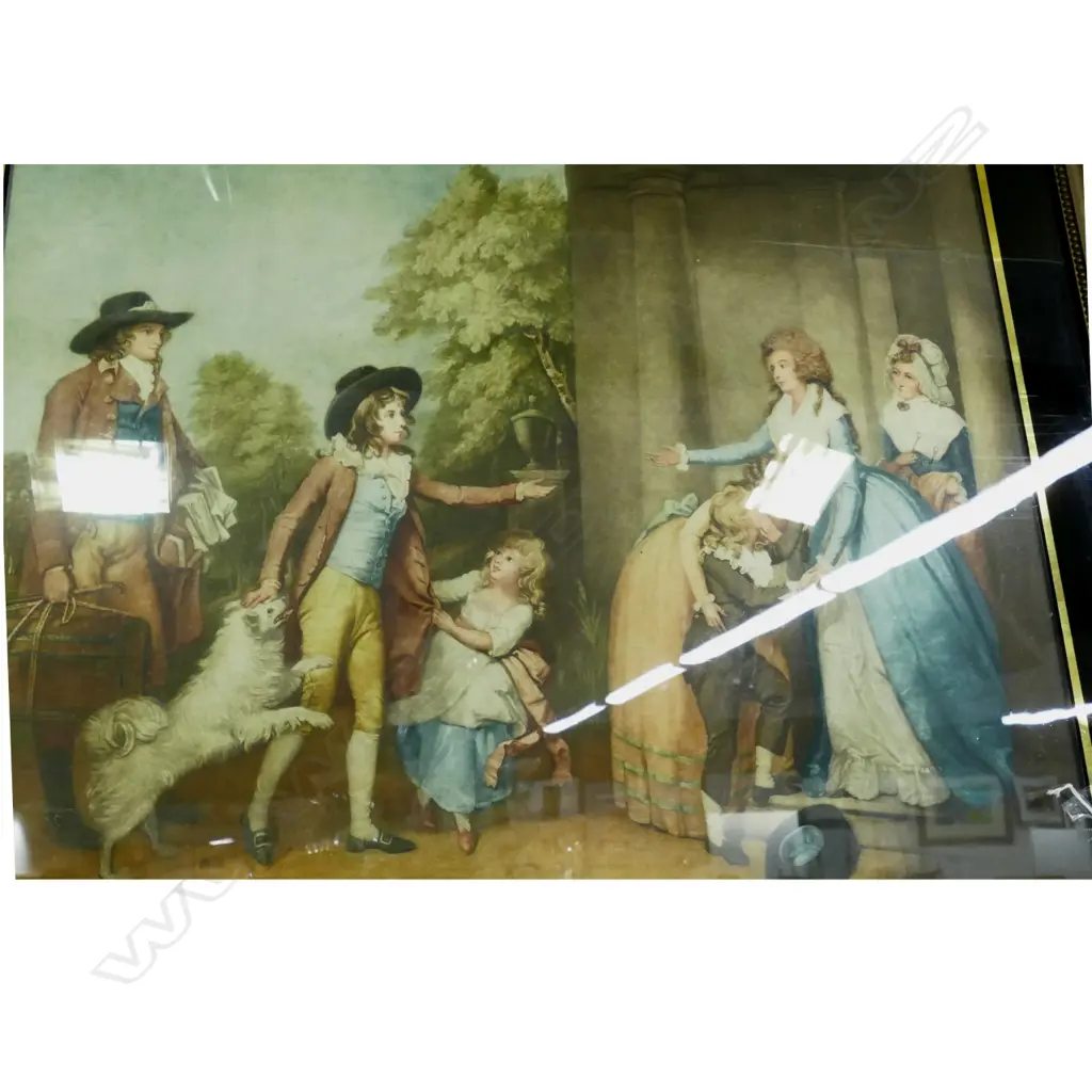 A pair of large framed early coloured lithographs Image 1++