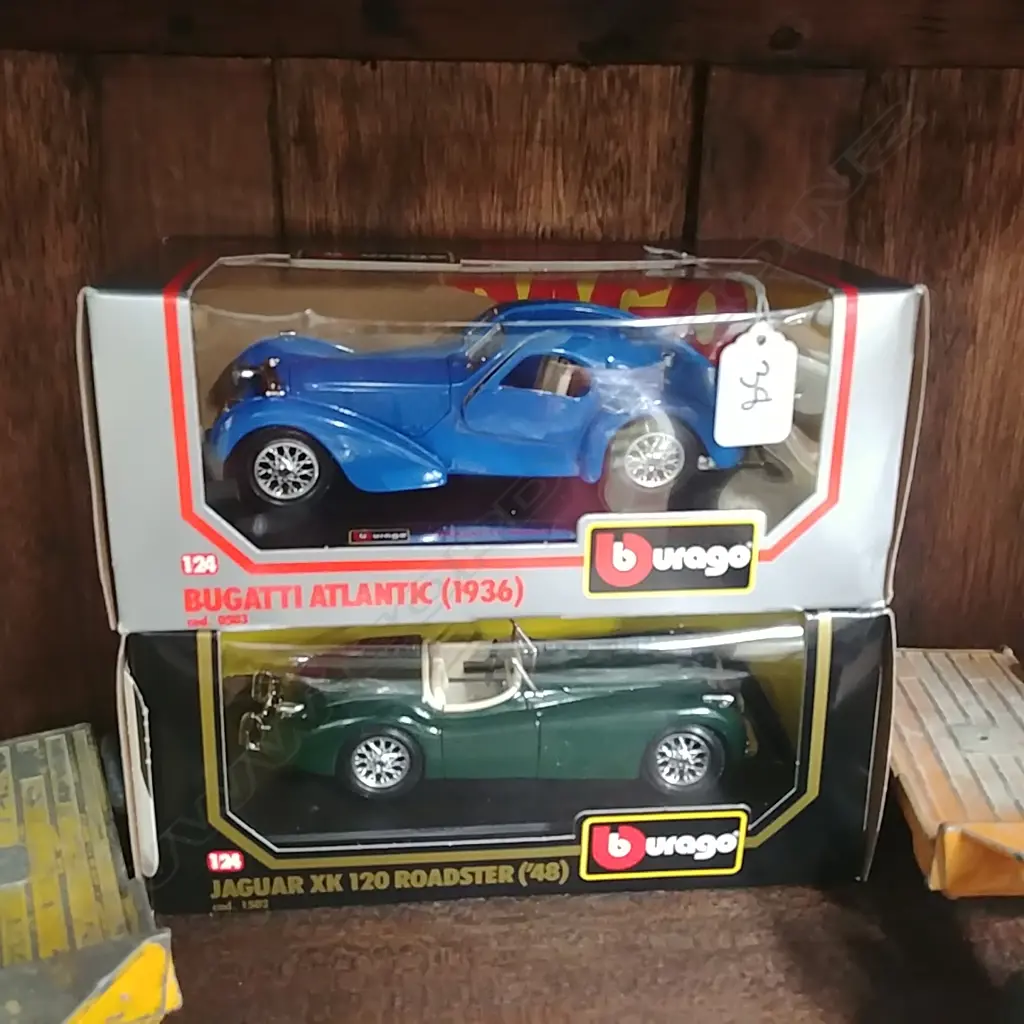 2 BURAGO BOXED DIE CAST CAR MODELS; BUGATTI JAGUAR Image 1++