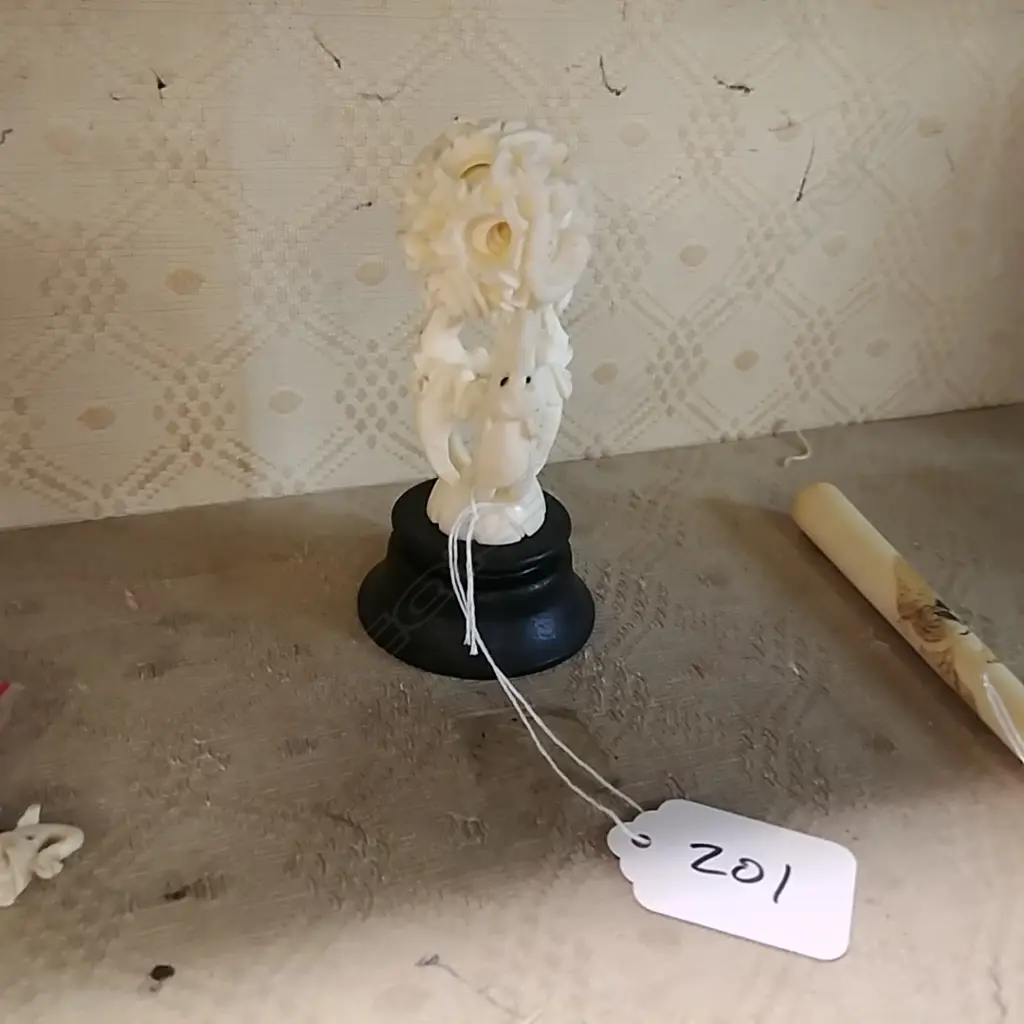 CHINESE CARVED IVORY PUZZLE BALL ON STAND Image 1++