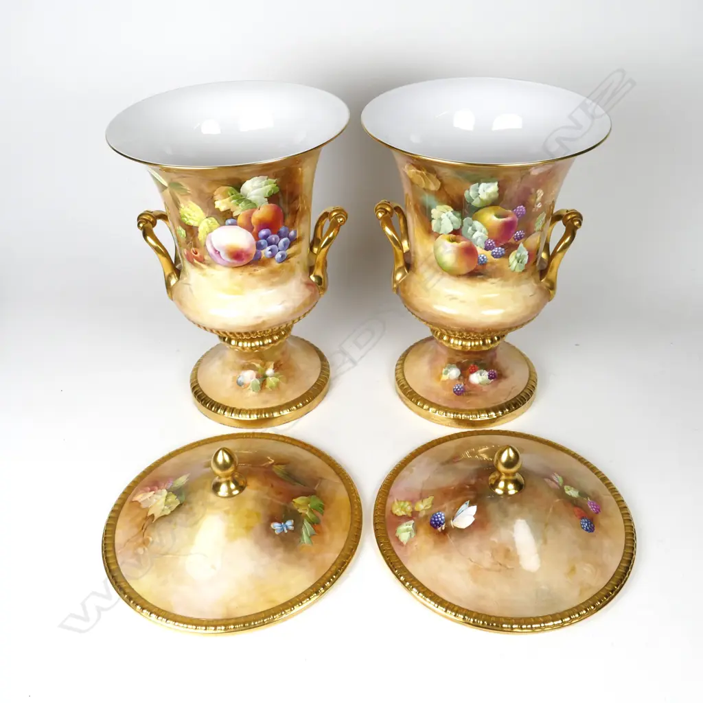 A pair of large impressive English Caverswall two-handled lidded urn vases Image 1++