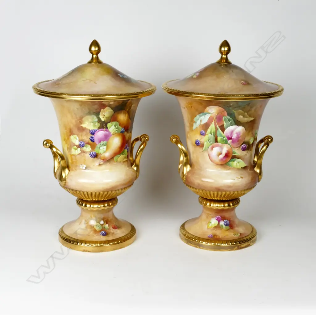 A pair of large impressive English Caverswall two-handled lidded urn vases Image 1++